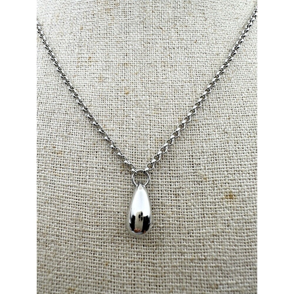 Platinum Over Sterling Silver Waterdrop Pendant Necklace 15.5”